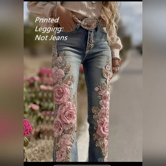 NEW DENIM JEANS LOOK LEGGINGS PLUS SIZE 2XL - Picture 2 of 5